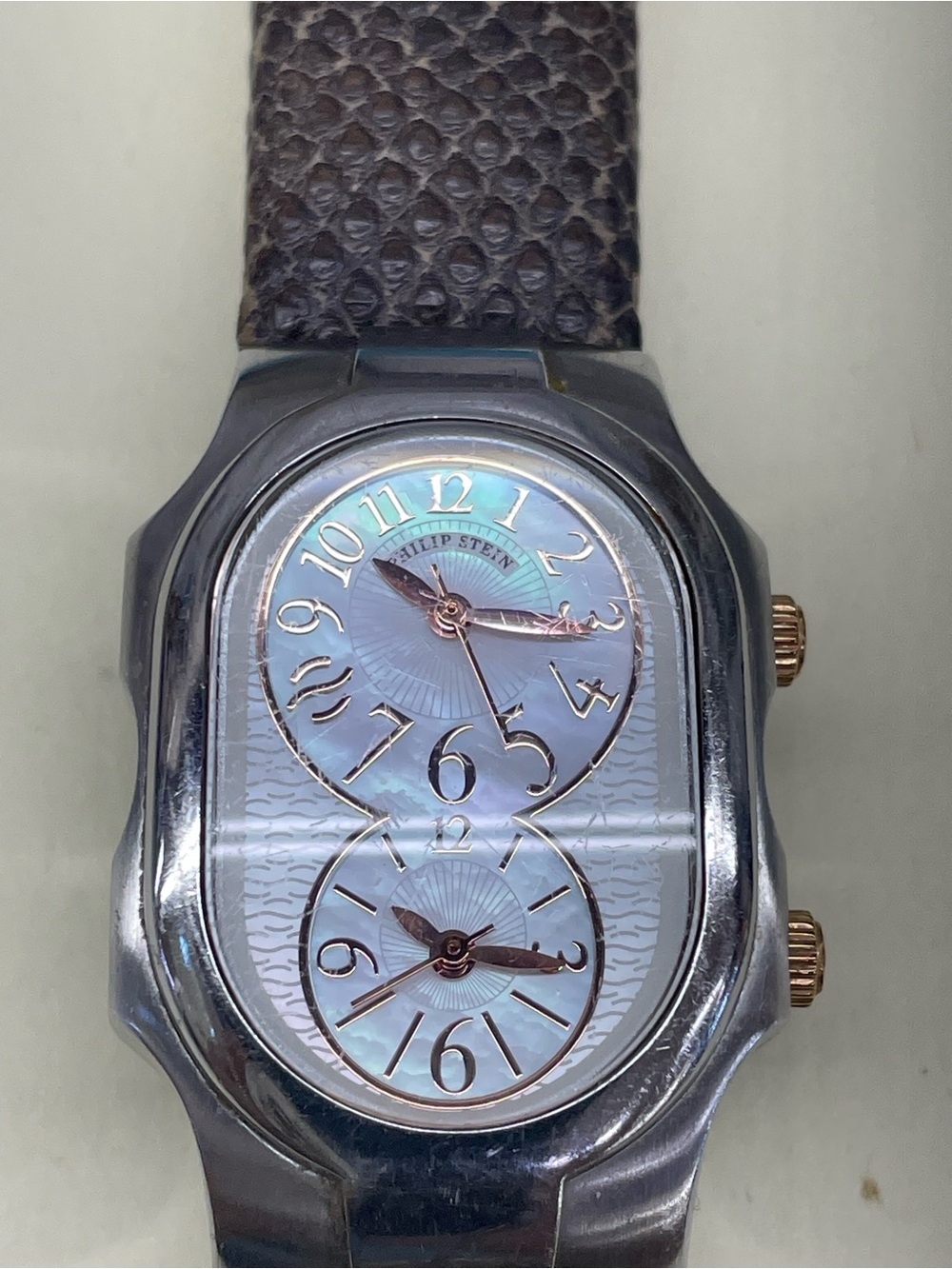 Philip Stein Dual-Dial Watch with Mother-of-Pearl and Rose Accents